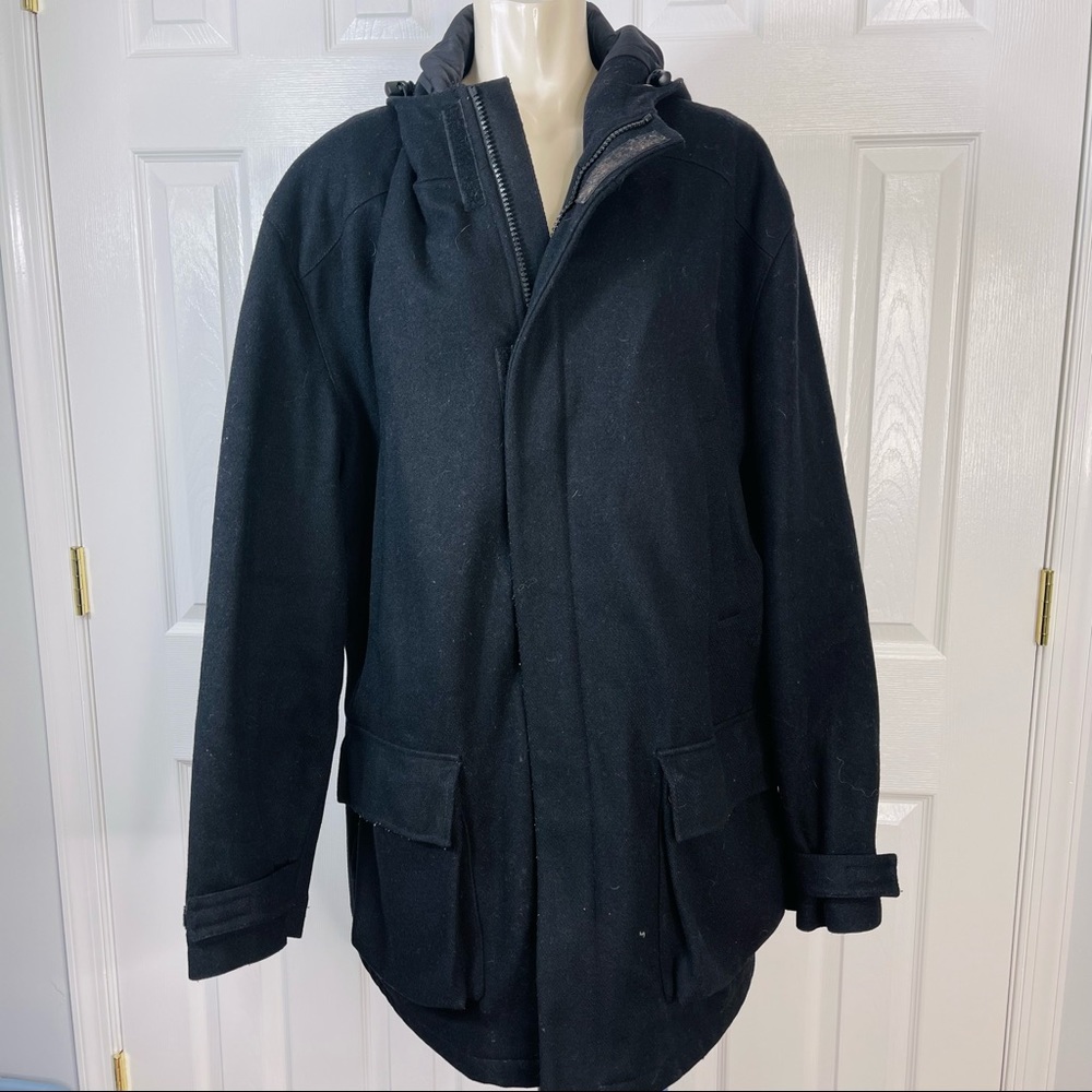 J.Crew Men’s WOOL car coat Black zip front Velcro closure heavy jacket XL WINTER - Picture 7 of 11